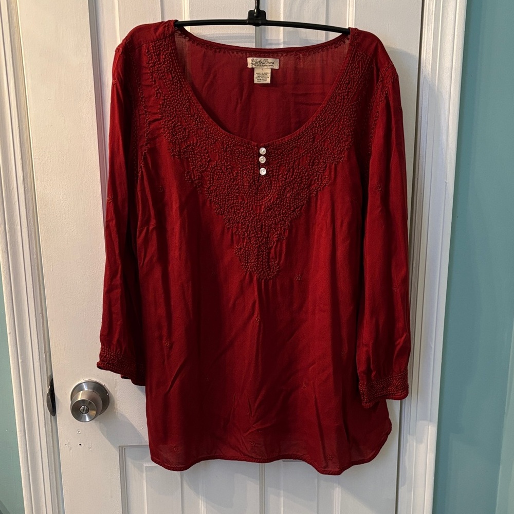 ❤️ Lucky Brand Deep Red Blouse with Button Detail